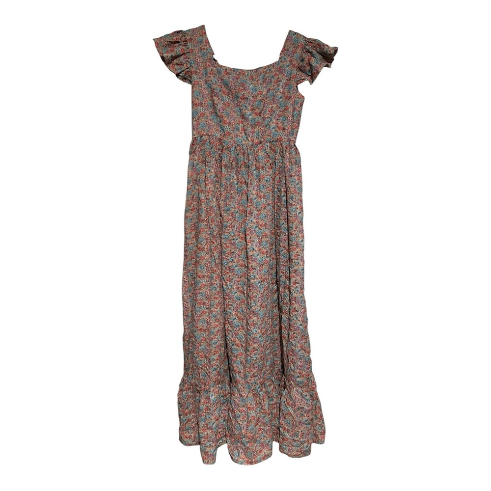 Vintage Handmade Floral Maxi Dress Cottagecore Prairie Short Sleeve Tiered Hem